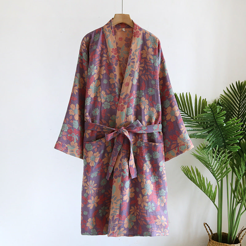Women's Japanese Style Cotton Gauze Kimono Nightgown