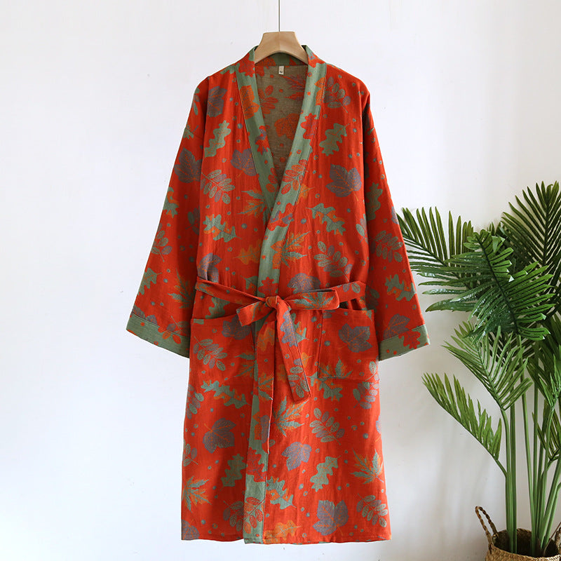 Women's Japanese Style Cotton Gauze Kimono Nightgown