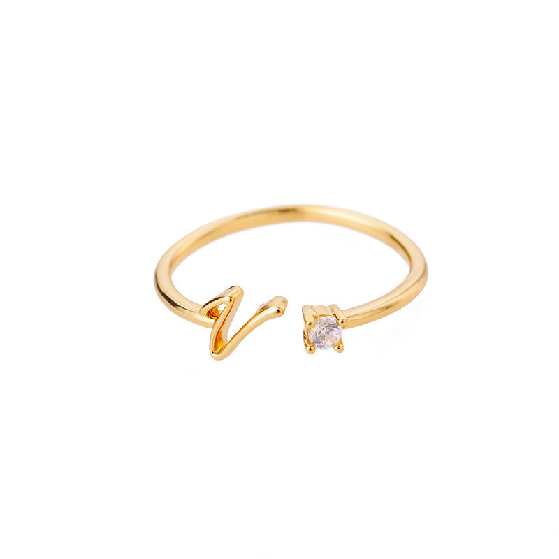 26 Letter Creative Finger Ring V Silver