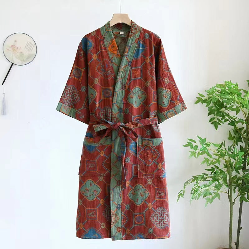 Women's Japanese Style Cotton Gauze Kimono Nightgown