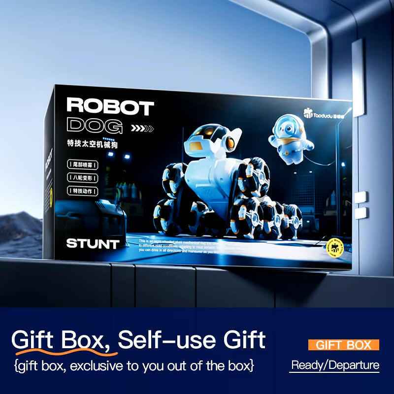 Intelligent Remote Control Robot Dog with Eight Wheels and Tail Spray Stunt Features - Four Skill Functions for Children