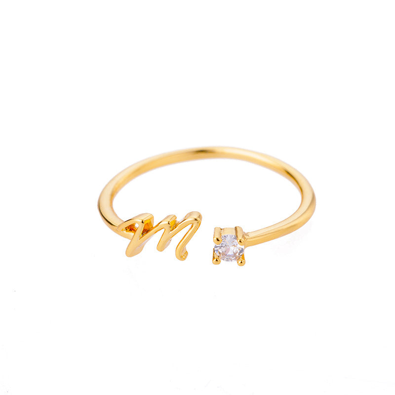 26 Letter Creative Finger Ring M Silver