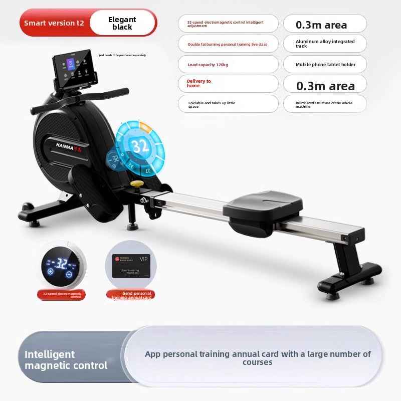 Foldable Smart Rowing Machine with Magnetic Resistance for Home Fitness