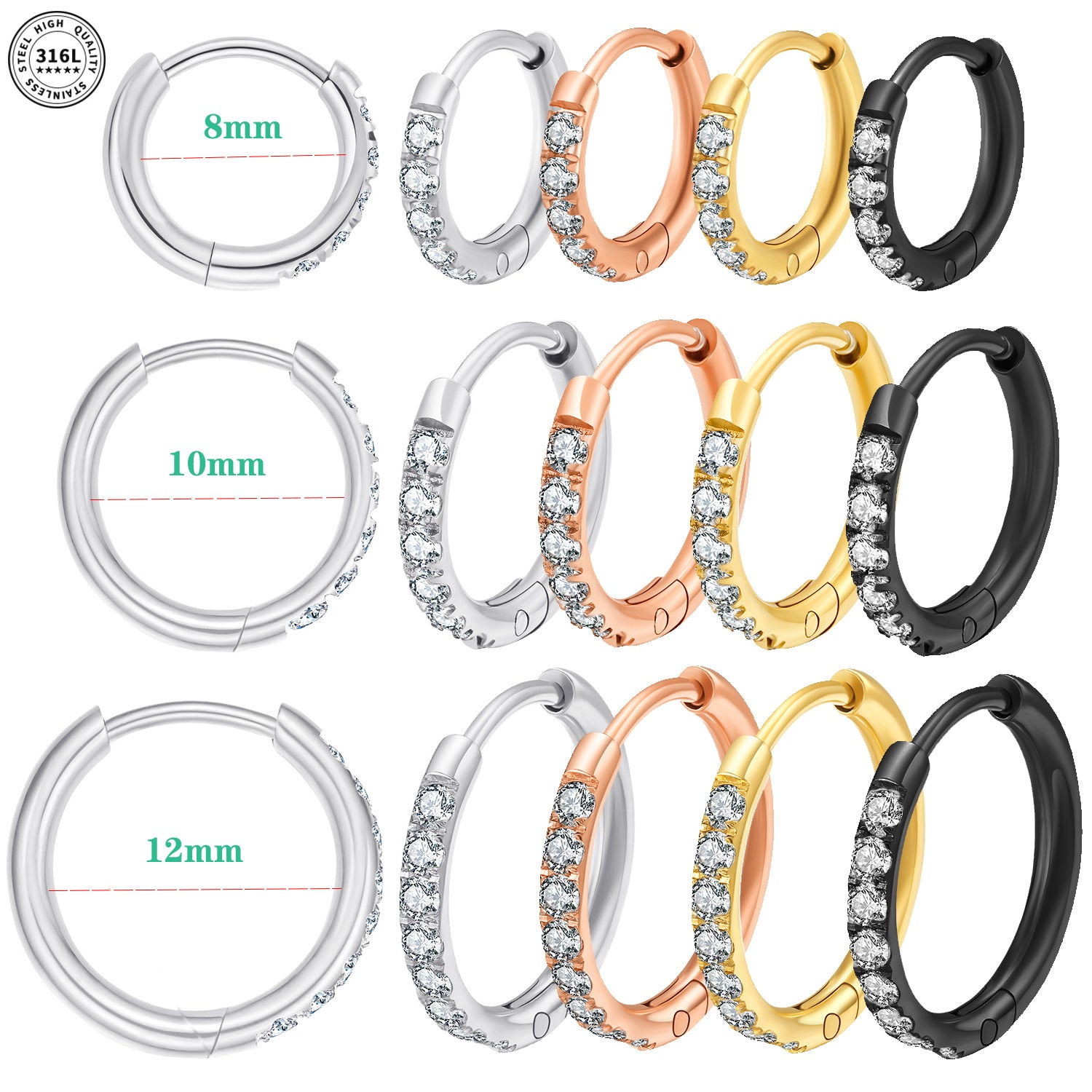 Stainless Steel Diamond-Set Round Coil Earrings