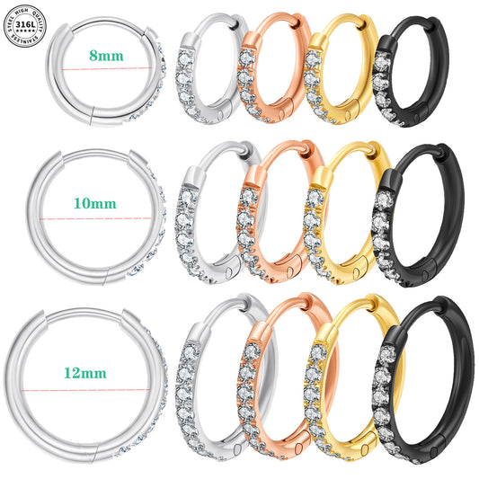 Stainless Steel Diamond-Set Round Coil Earrings