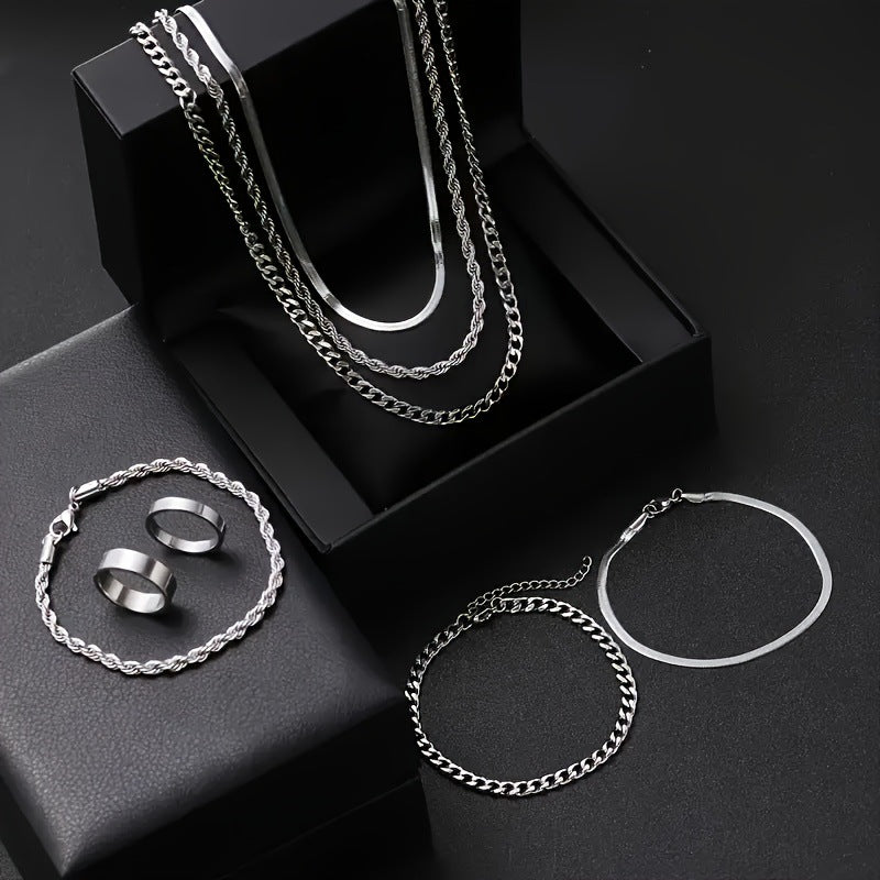 Stainless Steel Necklace and Bracelet Jewelry Set