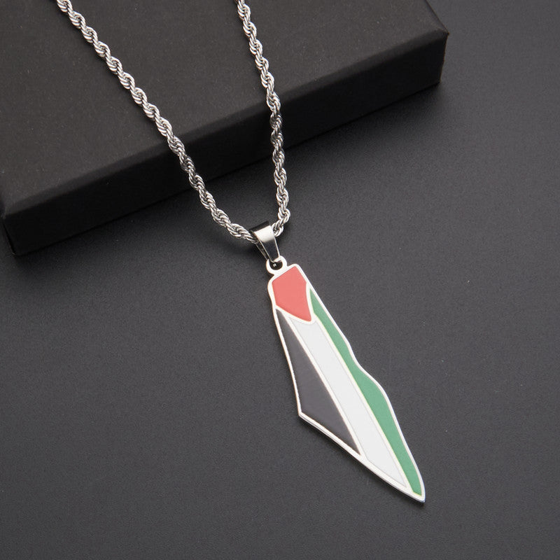 Palestine Pendant Necklace Map necklace steel color twist chain